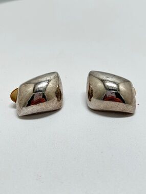 Vintage Sterling Silver Puffed Irregular Geometric Shaped Earrings, Clips